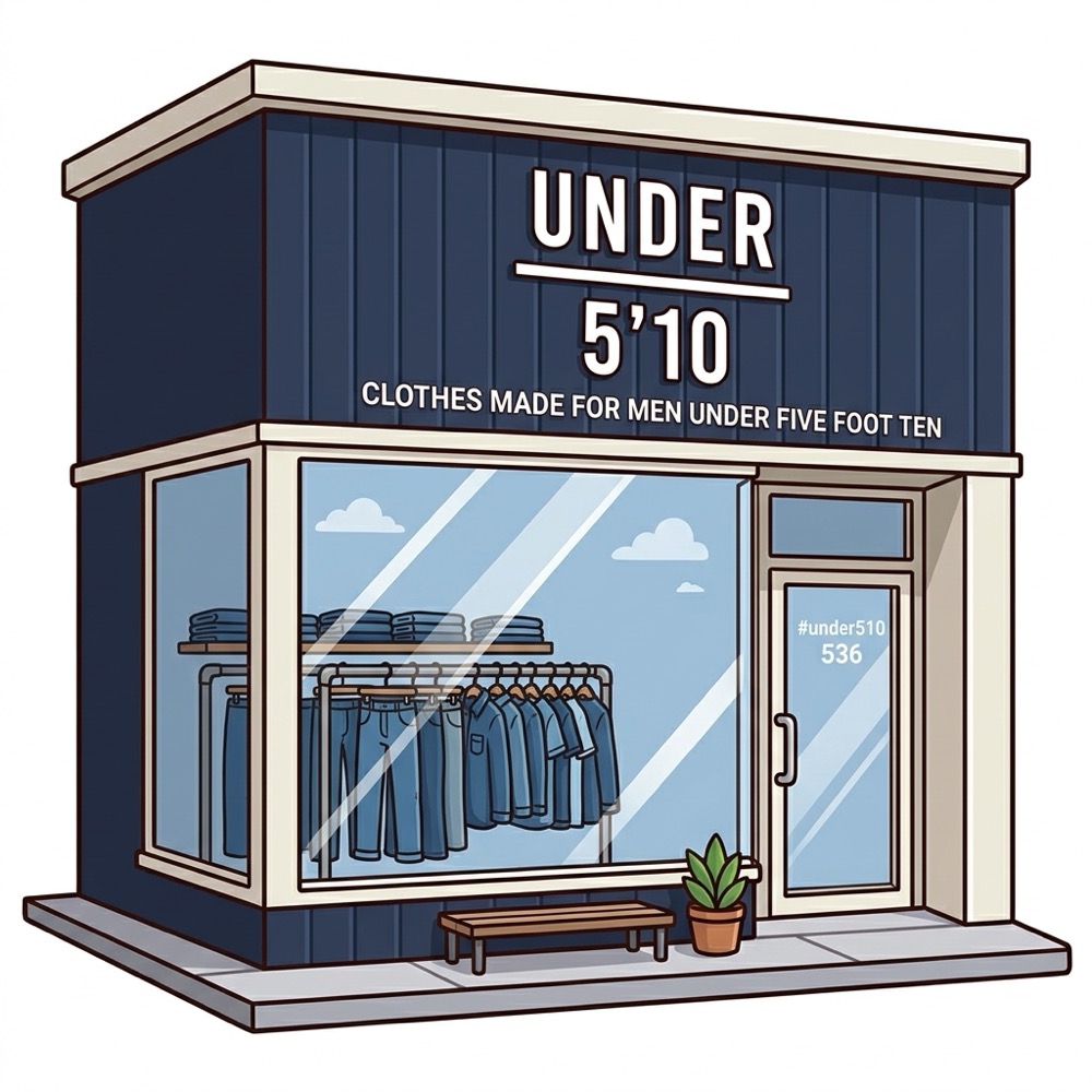 Example of a sponsored storefront — 'Under 5′10 Suit Supply' — hand-illustrated for the Gut Shabbos game board